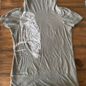 Owl cowl funnel neck sage green tee